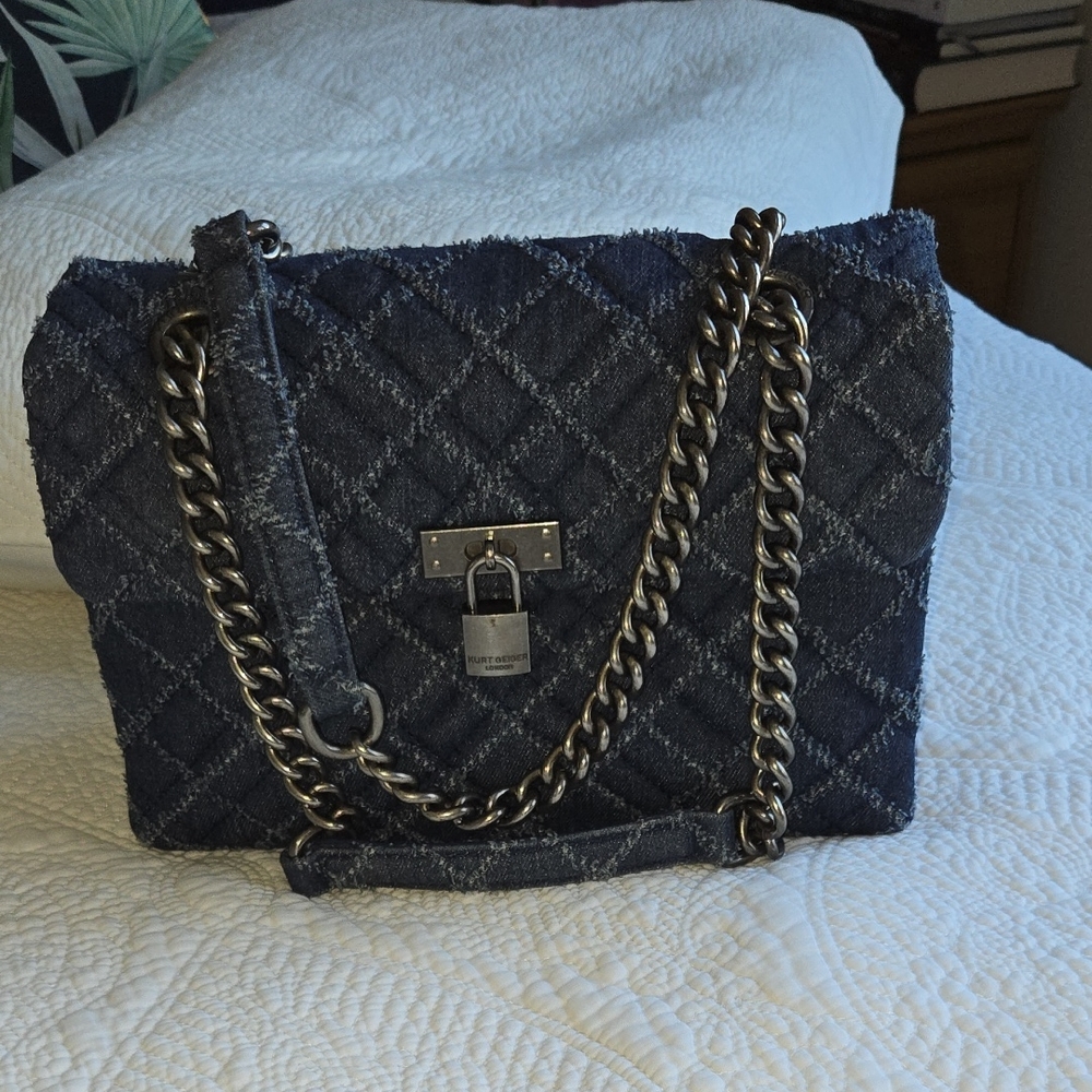 Quilted Chain Shoulder Bag - Dark Blue Denim